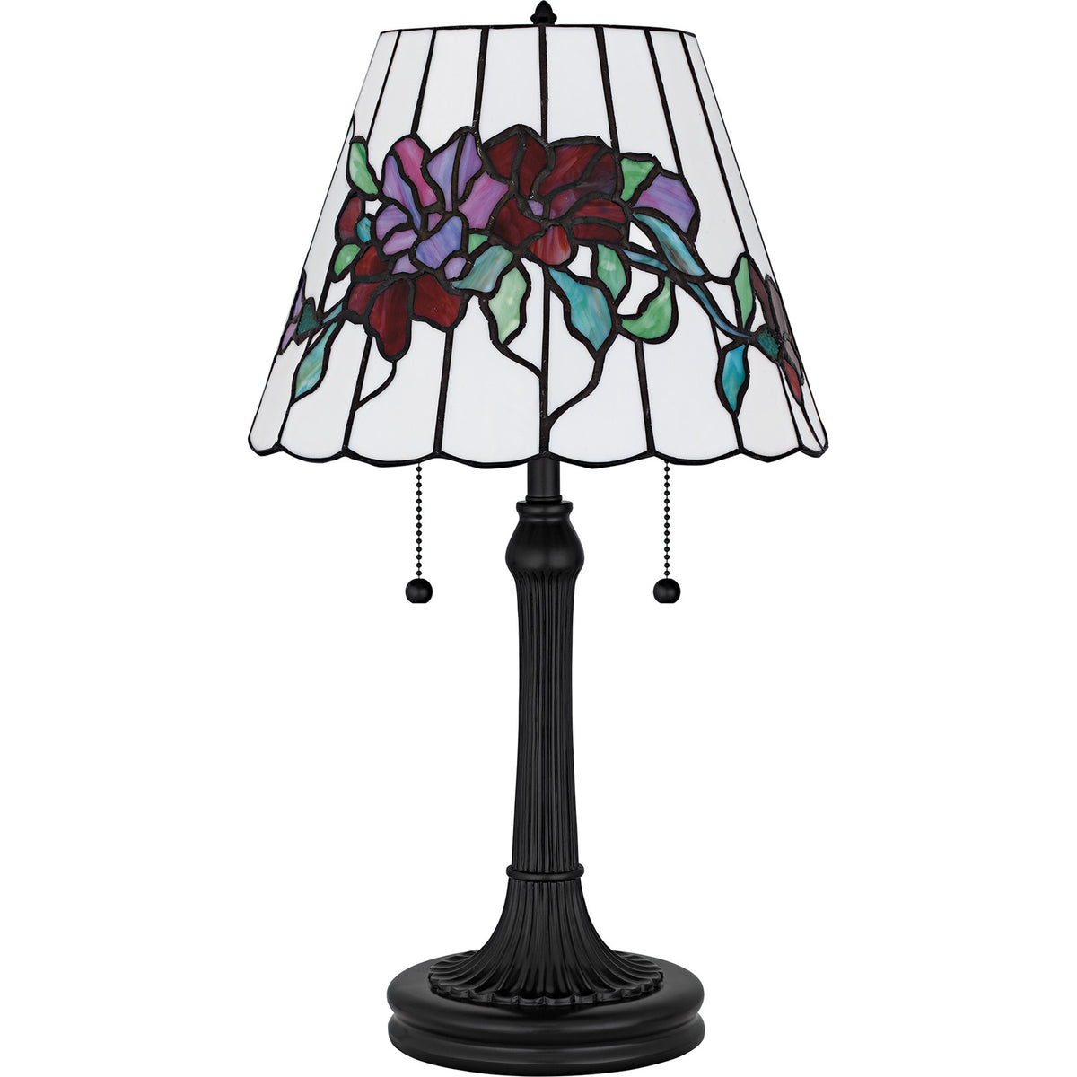 Quoizel Aurora 13in 2-Light Table Lamp | Tiffany Matte Black and Multicolor Art Glass | Living Room & Bedroom | 13 x 13 x 23.25 in | Model TF6817MBK