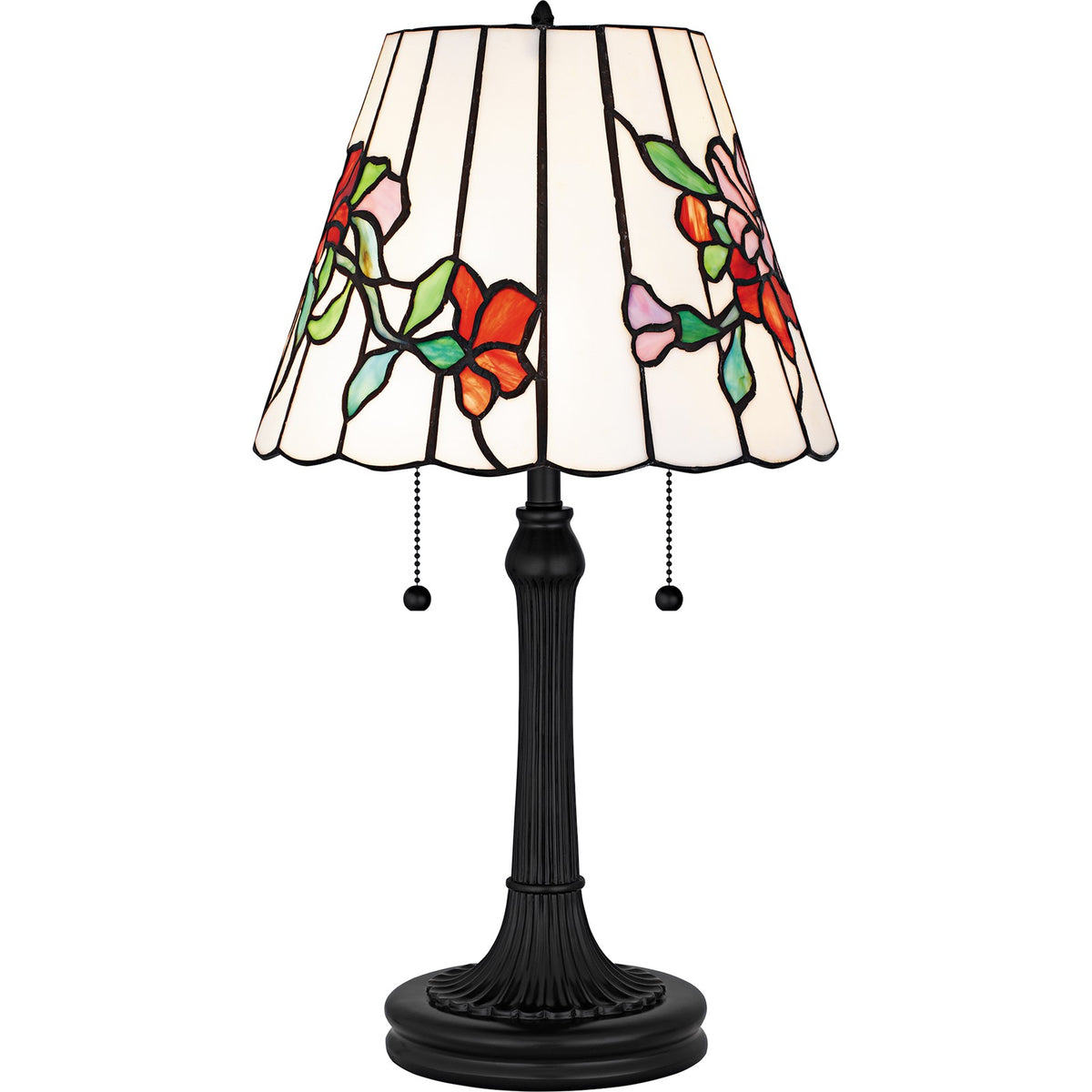 Quoizel Aurora 13in 2-Light Table Lamp | Tiffany Matte Black and Multicolor Art Glass | Living Room & Bedroom | 13 x 13 x 23.25 in | Model TF6817MBK