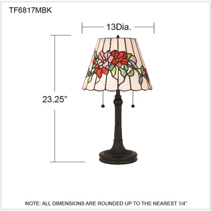 Quoizel Aurora 13in 2-Light Table Lamp | Tiffany Matte Black and Multicolor Art Glass | Living Room & Bedroom | 13 x 13 x 23.25 in | Model TF6817MBK