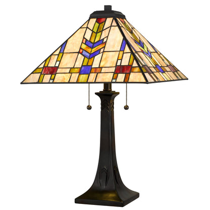 Quoizel Draxen 16in 2-Light Table Lamp | Mission Valiant Bronze and Multicolor Art Glass | Living Room & Bedroom | Model TF6821VA
