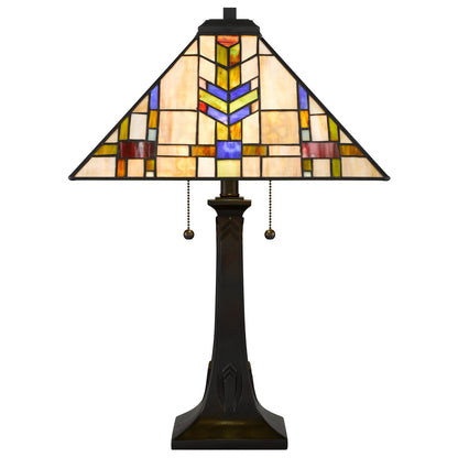 Quoizel Draxen 16in 2-Light Table Lamp | Mission Valiant Bronze and Multicolor Art Glass | Living Room & Bedroom | Model TF6821VA