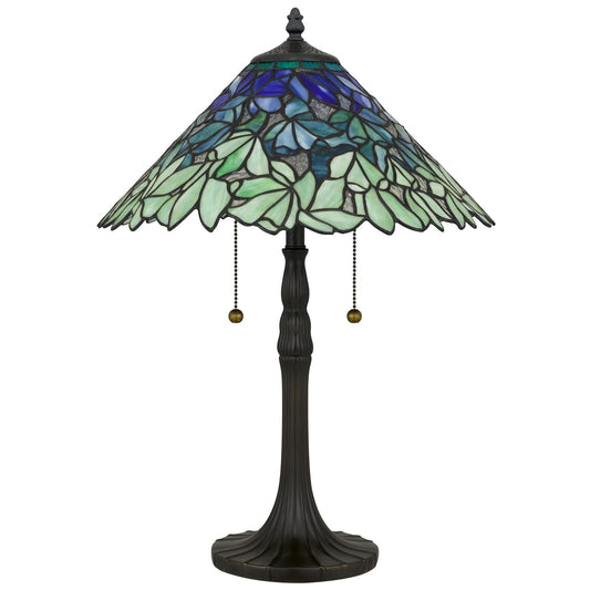 Quoizel Seasons 15.75in 2-Light Table Lamp | Traditional Vintage Bronze and Multicolor Art Glass | Living Room & Bedroom | Model TF6835VB