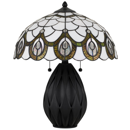 Quoizel Orla 16.25in 2-Light Table Lamp | Traditional Matte Black and Multicolor Art Glass | Living Room & Bedroom | Model TF6839MBK