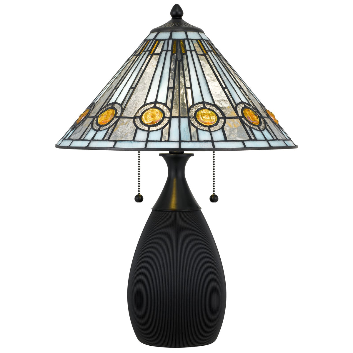 Quoizel Ayla 15.75in 2-Light Table Lamp | Traditional Matte Black and Multicolor Art Glass | Living Room & Bedroom | Model TF6840MBK