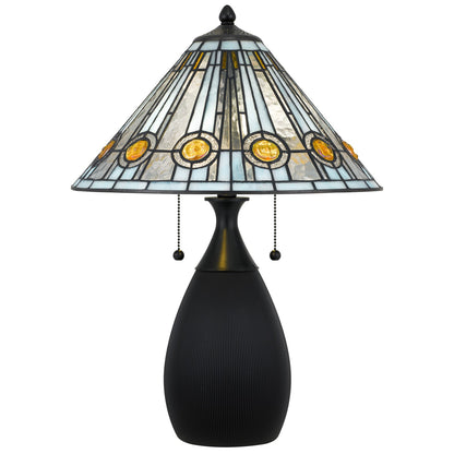 Quoizel Ayla 15.75in 2-Light Table Lamp | Traditional Matte Black and Multicolor Art Glass | Living Room & Bedroom | Model TF6840MBK