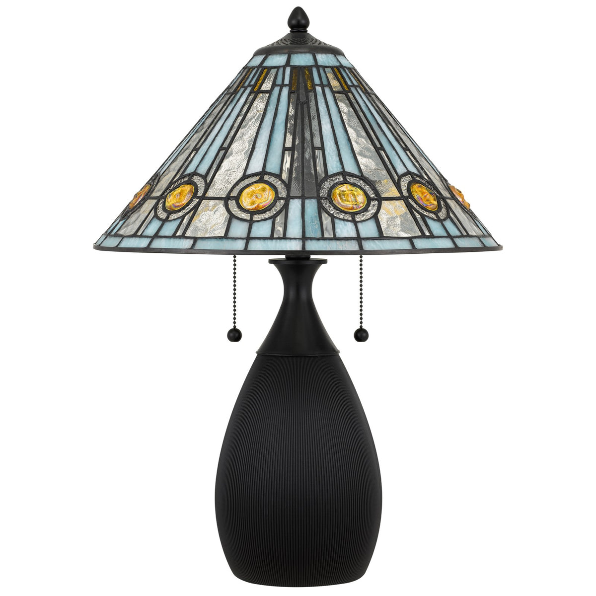 Quoizel Ayla 15.75in 2-Light Table Lamp | Traditional Matte Black and Multicolor Art Glass | Living Room & Bedroom | Model TF6840MBK