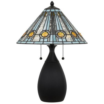 Quoizel Ayla 15.75in 2-Light Table Lamp | Traditional Matte Black and Multicolor Art Glass | Living Room & Bedroom | Model TF6840MBK