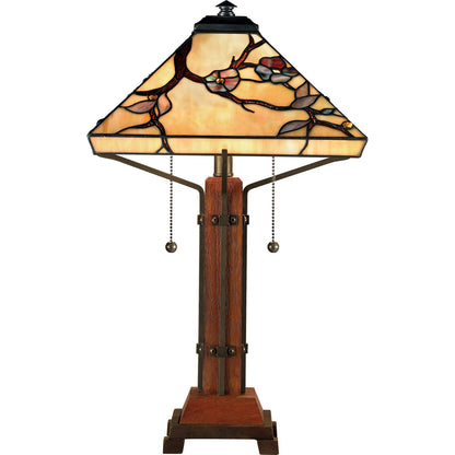Quoizel Grove Park 14in 2-Light Table Lamp | Arts and Crafts Steel and Multicolor Art Glass | Living Room & Bedroom | Model TF6898M