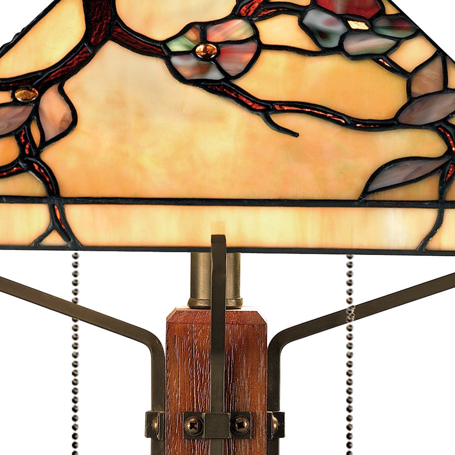 Quoizel Grove Park 14in 2-Light Table Lamp | Arts and Crafts Steel and Multicolor Art Glass | Living Room & Bedroom | Model TF6898M