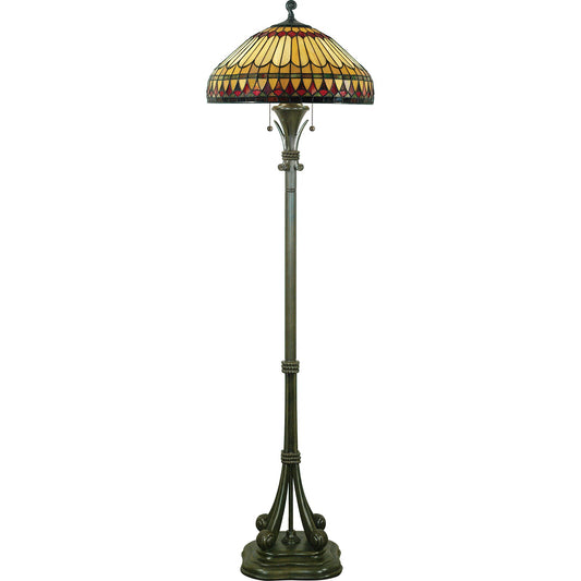 Quoizel West End 18in 2-Light Floor Lamp | Rustic Brushed Bullion and Multicolor Art Glass | Living Room & Bedroom | Model TF9320BB