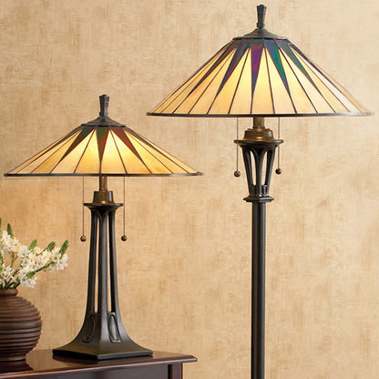 Quoizel 2 Light Gotham Tiffany Floor Lamp, Vintage Bronze