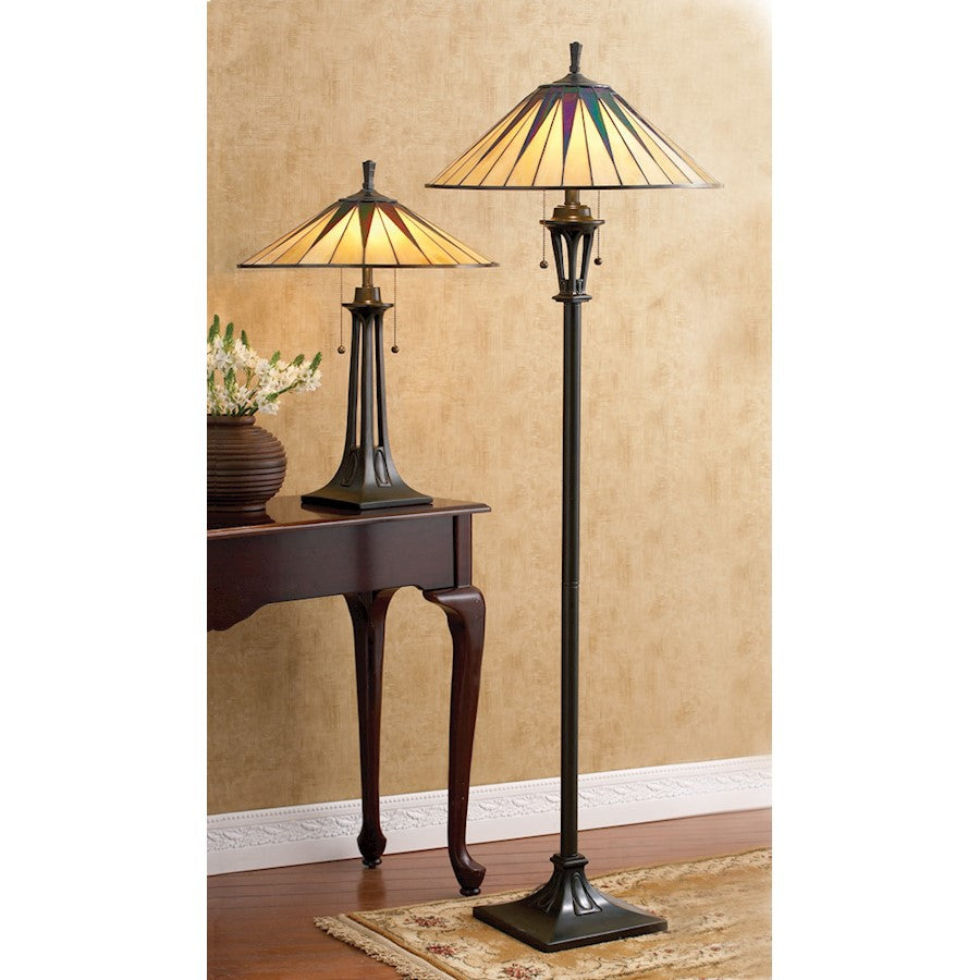Quoizel 2 Light Gotham Tiffany Floor Lamp, Vintage Bronze