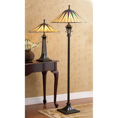 Quoizel 2 Light Gotham Tiffany Floor Lamp, Vintage Bronze
