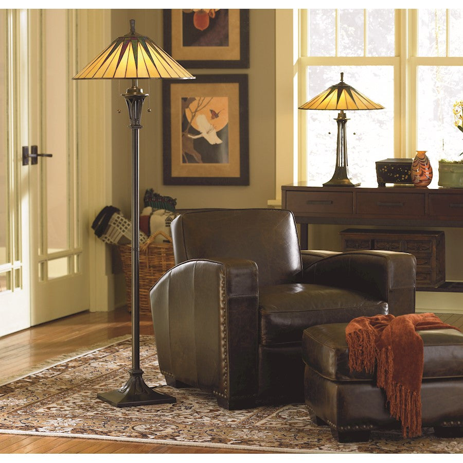 Quoizel 2 Light Gotham Tiffany Floor Lamp, Vintage Bronze