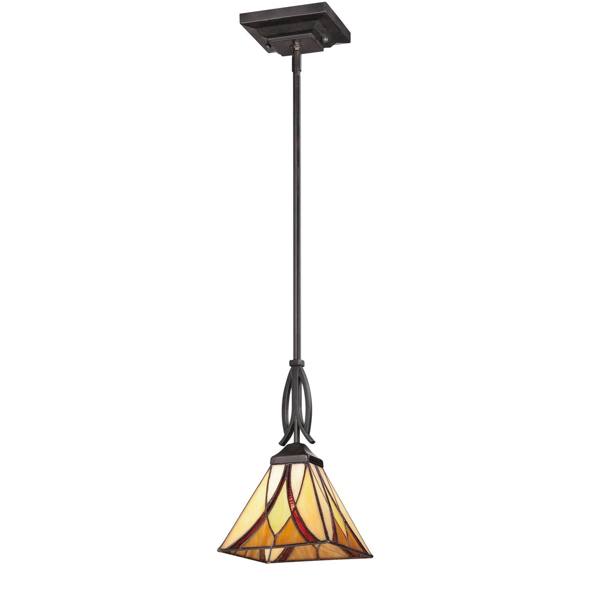 Quoizel Asheville 7in 1-Light Mini Pendant | Traditional Valiant Bronze and Multicolor Art Glass | Kitchen Island & Dining Room | Model TFAS1507VA