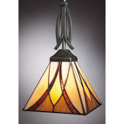Quoizel Asheville 7in 1-Light Mini Pendant | Traditional Valiant Bronze and Multicolor Art Glass | Kitchen Island & Dining Room | Model TFAS1507VA