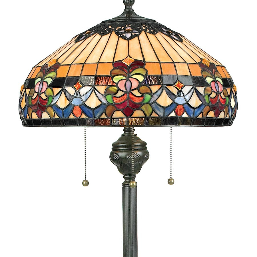 Quoizel 3 Light Belle Fleur Tiffany Floor Lamp, Vintage Bronze