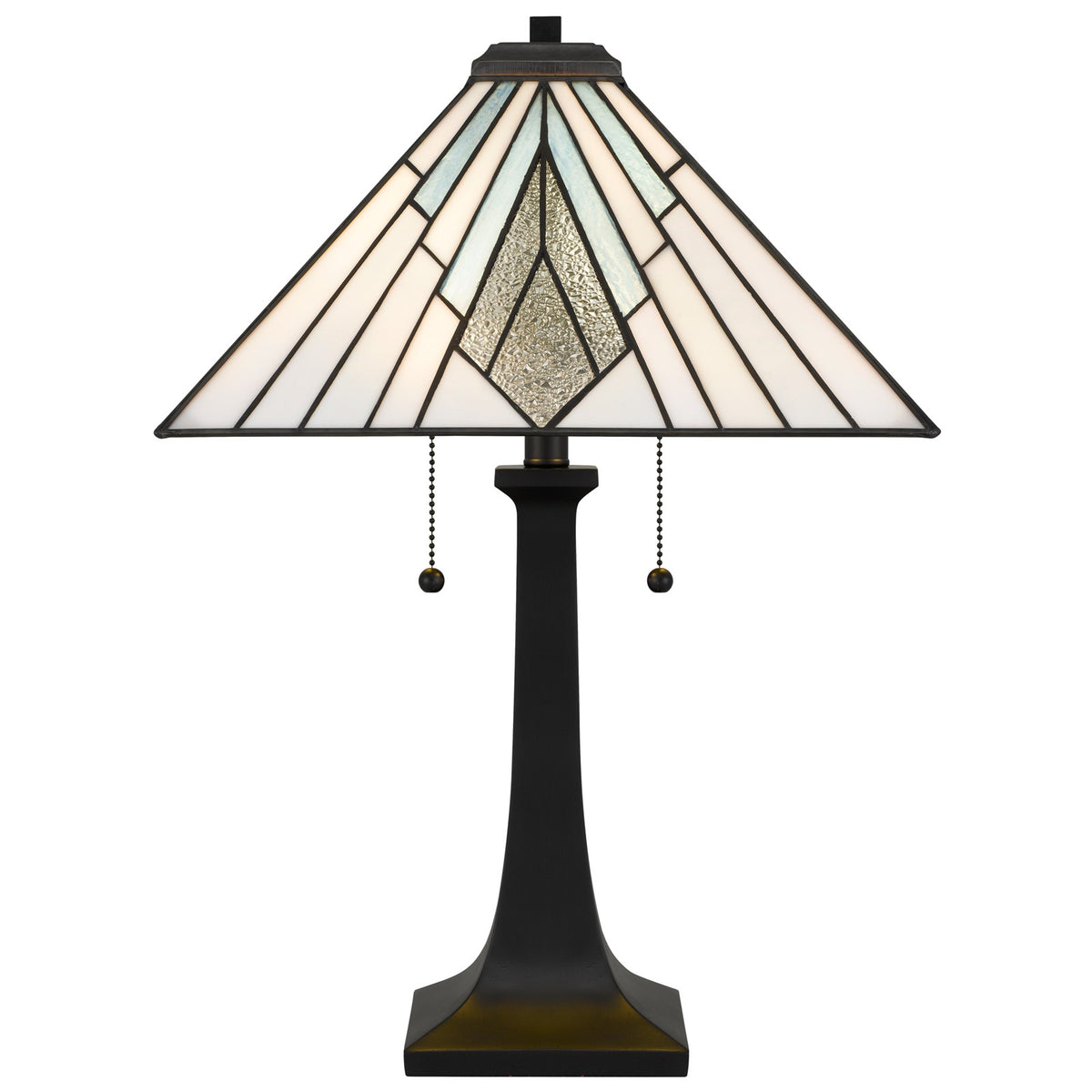 Quoizel Duvane 16in 2-Light Table Lamp | Tiffany Matte Black and Multicolor Art Glass | Bedroom & Living Room | 16 x 16 x 23.5 in | Model TFDV6323MBK
