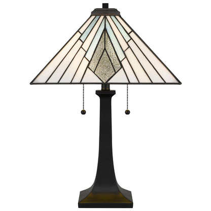 Quoizel Duvane 16in 2-Light Table Lamp | Tiffany Matte Black and Multicolor Art Glass | Bedroom & Living Room | 16 x 16 x 23.5 in | Model TFDV6323MBK