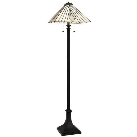 Quoizel Duvane 17in 2-Light Floor Lamp | Tiffany Matte Black and Multicolor Art Glass | Living Room & Reading Nook | Model TFDV9363MBK