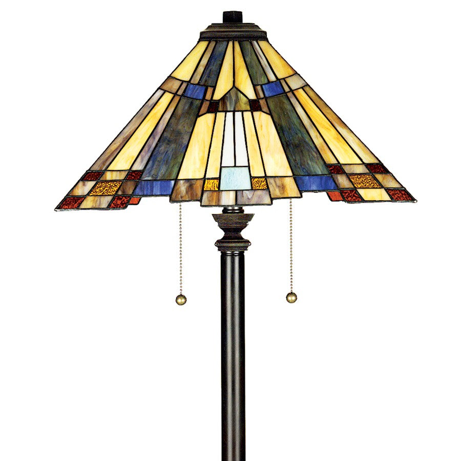 Quoizel 2 Light Inglenook Tiffany Floor Lamp, Valiant Bronze