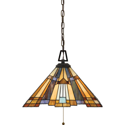 Quoizel Inglenook 17in 3-Light Pendant | Tiffany Valiant Bronze and Multicolor Art Glass | Kitchen Island & Bar | 17 x 17 x 12.5 in | Model TFIK1817VA