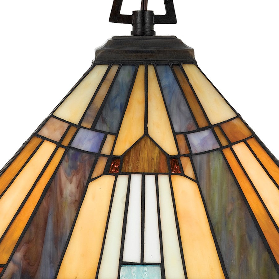 Quoizel Inglenook 17in 3-Light Pendant | Tiffany Valiant Bronze and Multicolor Art Glass | Kitchen Island & Bar | 17 x 17 x 12.5 in | Model TFIK1817VA