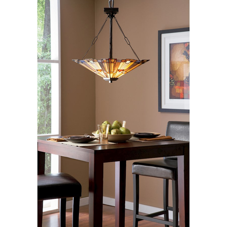 Quoizel 3 Light Inglenook Pendant in Valiant Bronze