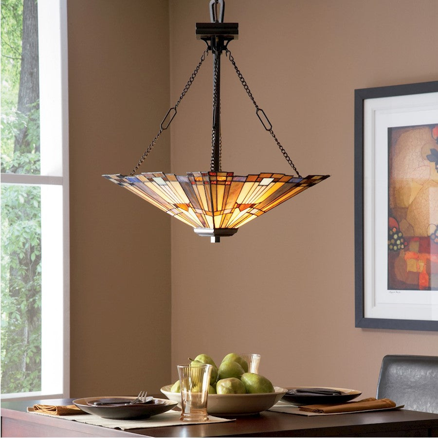 Quoizel 3 Light Inglenook Pendant in Valiant Bronze