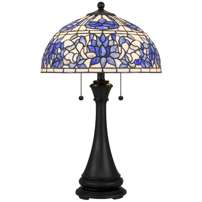 Quoizel Wisteria Bloom 16in 2-Light Table Lamp | Tiffany Matte Black and Multicolor Art Glass | Living Room & Bedroom | Model TFNR6325MBK