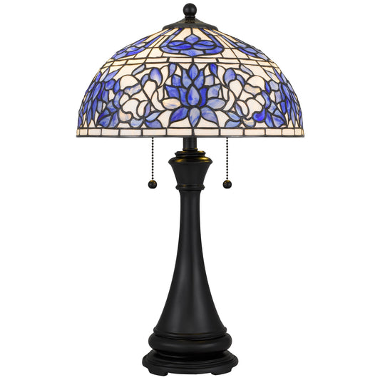 Quoizel Wisteria Bloom 16in 2-Light Table Lamp | Tiffany Matte Black and Multicolor Art Glass | Living Room & Bedroom | Model TFNR6325MBK