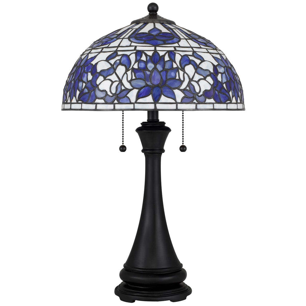 Quoizel Wisteria Bloom 16in 2-Light Table Lamp | Tiffany Matte Black and Multicolor Art Glass | Living Room & Bedroom | Model TFNR6325MBK