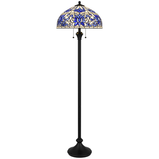 Quoizel Wisteria Bloom 18in 2-Light Floor Lamp | Traditional Matte Black and Blue Art Glass | Living Room & Bedroom Reading | Model TFNR9362MBK