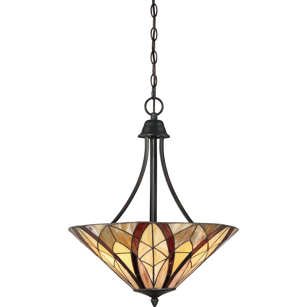 Quoizel Victory 19in 3-Light Pendant | Tiffany Valiant Bronze and Multicolor Art Glass | Dining Room & Kitchen Island | Model TFVY2819VA