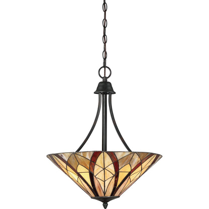 Quoizel Victory 19in 3-Light Pendant | Tiffany Valiant Bronze and Multicolor Art Glass | Dining Room & Kitchen Island | Model TFVY2819VA