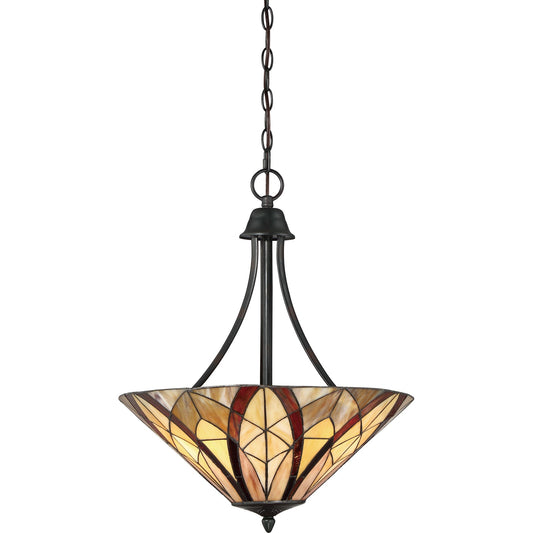 Quoizel Victory 19in 3-Light Pendant | Tiffany Valiant Bronze and Multicolor Art Glass | Dining Room & Kitchen Island | Model TFVY2819VA