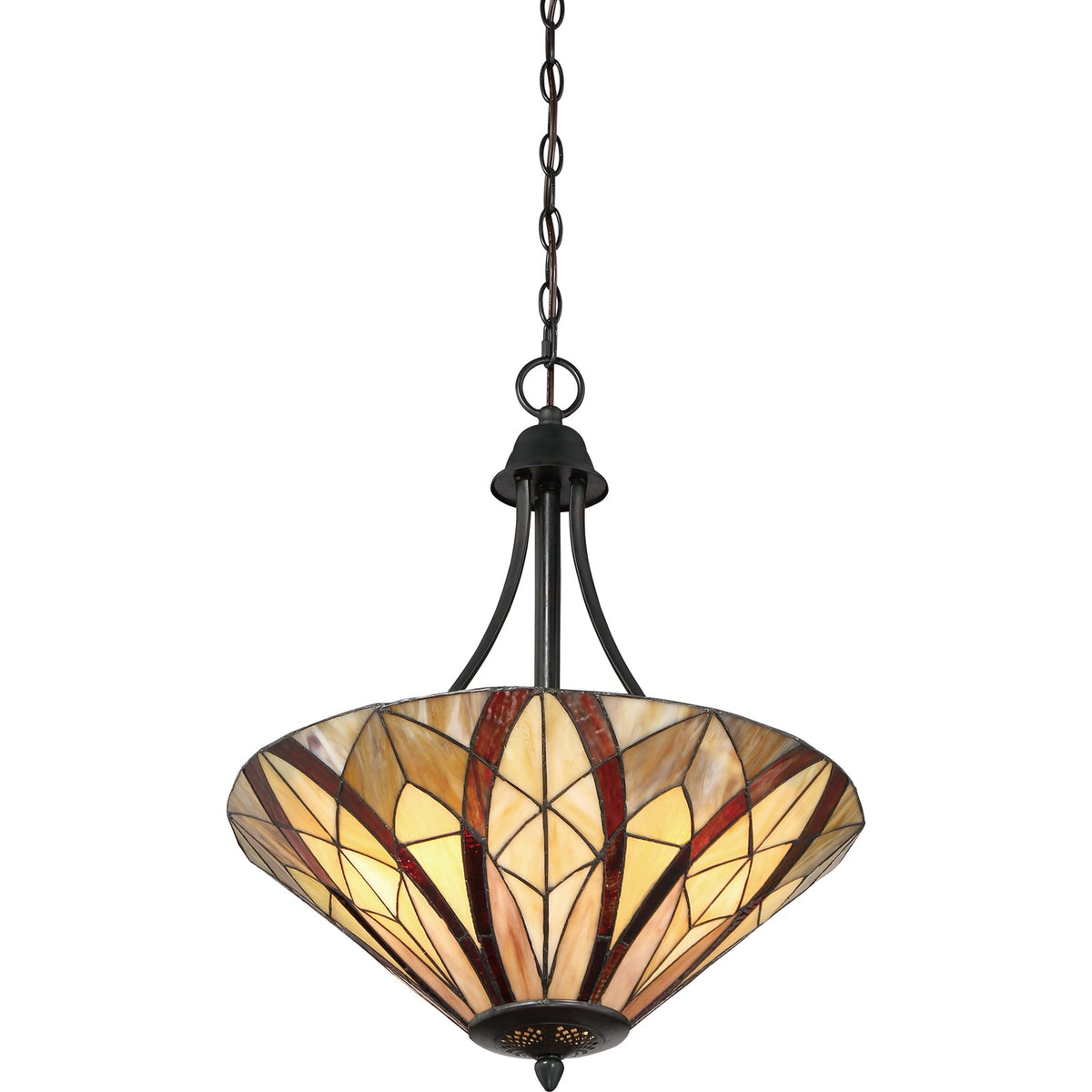 Quoizel Victory 19in 3-Light Pendant | Tiffany Valiant Bronze and Multicolor Art Glass | Dining Room & Kitchen Island | Model TFVY2819VA