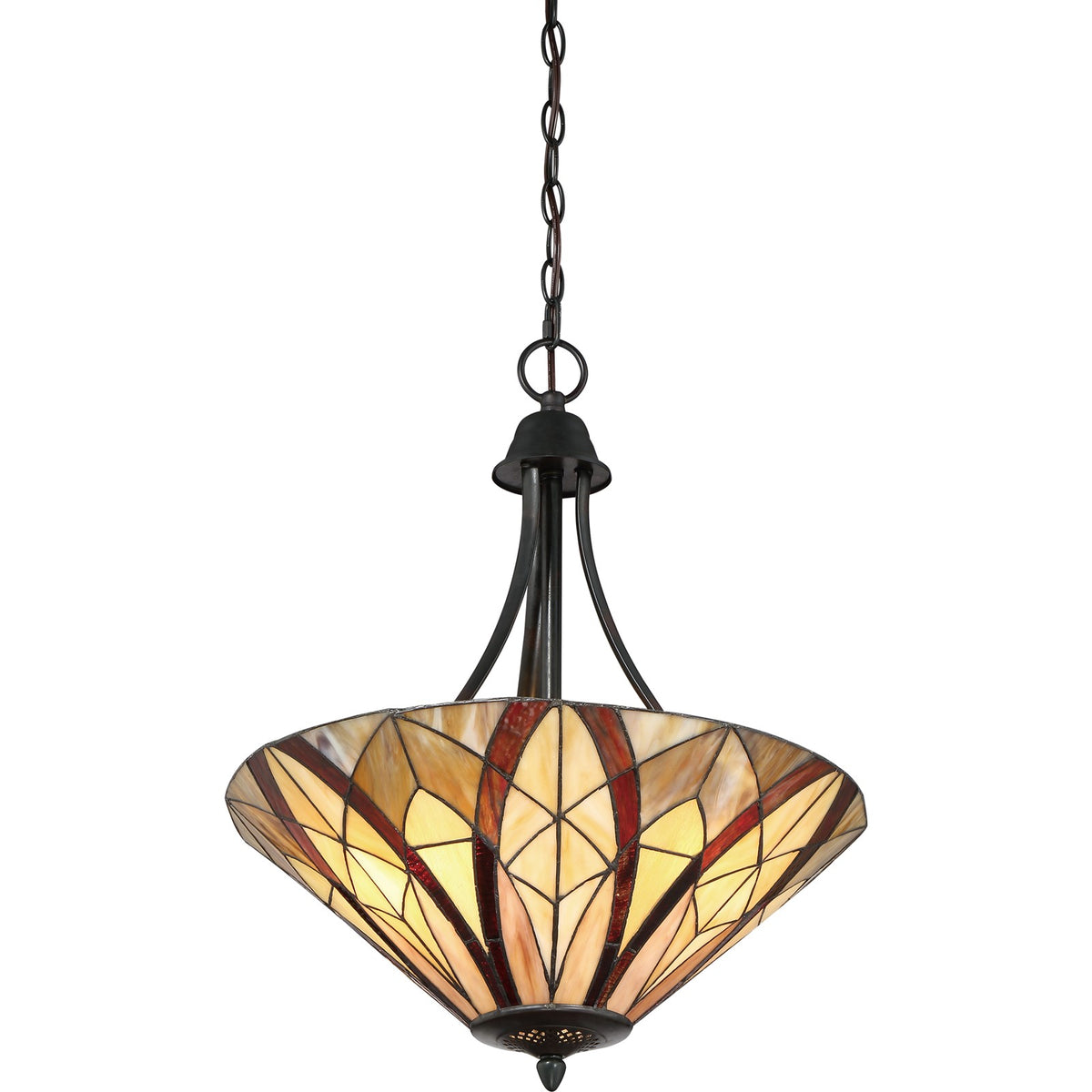 Quoizel Victory 19in 3-Light Pendant | Tiffany Valiant Bronze and Multicolor Art Glass | Dining Room & Kitchen Island | Model TFVY2819VA