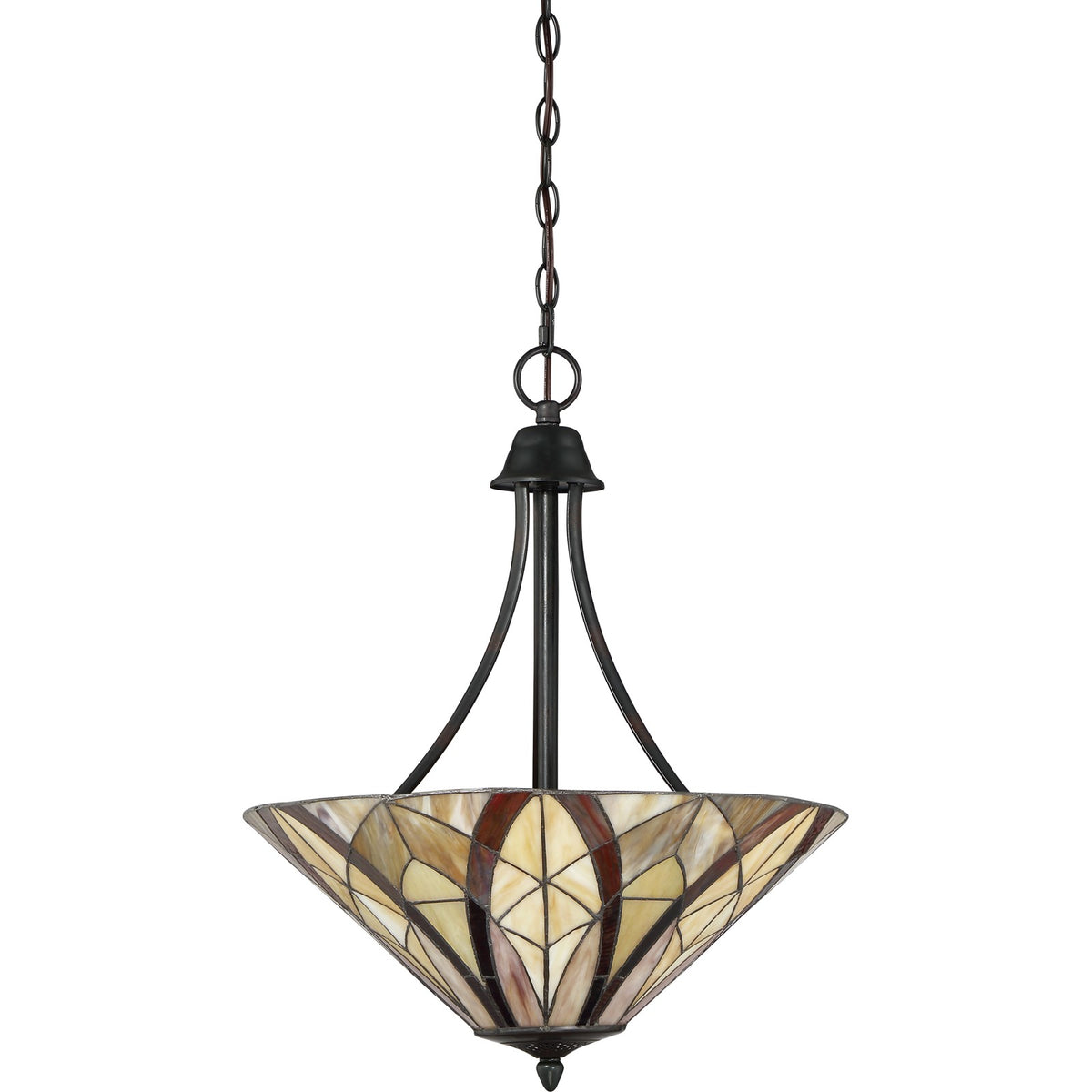 Quoizel Victory 19in 3-Light Pendant | Tiffany Valiant Bronze and Multicolor Art Glass | Dining Room & Kitchen Island | Model TFVY2819VA