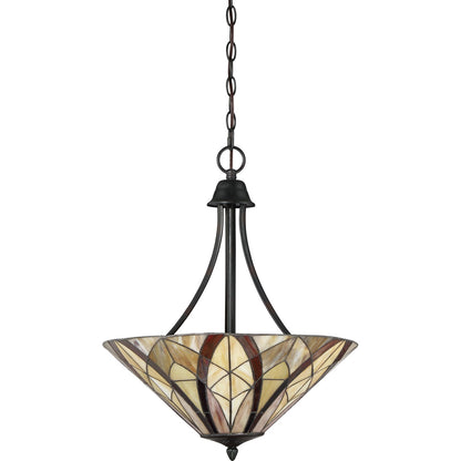 Quoizel Victory 19in 3-Light Pendant | Tiffany Valiant Bronze and Multicolor Art Glass | Dining Room & Kitchen Island | Model TFVY2819VA