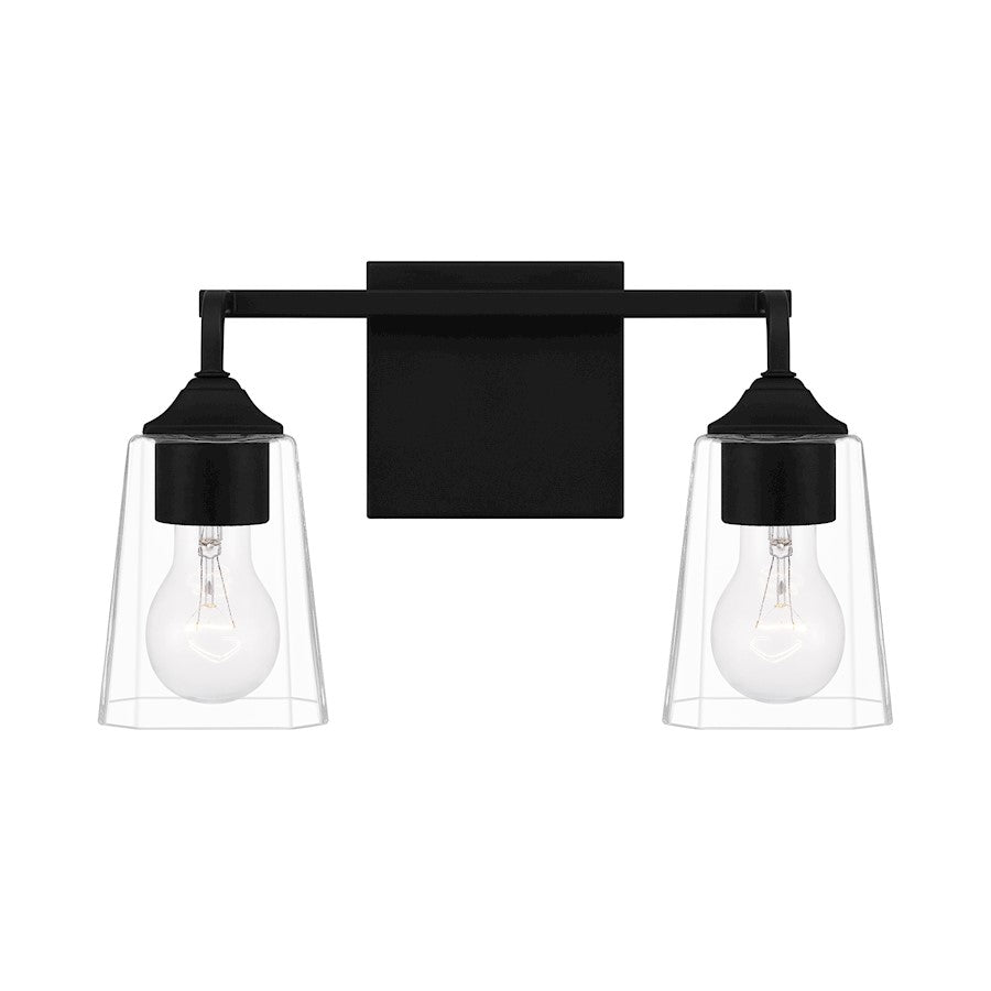 Quoizel Thoresby 2 Light Bath Vanity, Matte Black/Clear