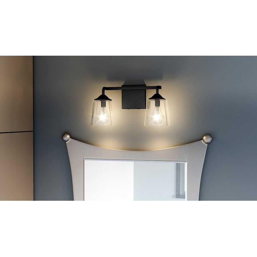 Quoizel Thoresby 2 Light Bath Vanity, Matte Black/Clear