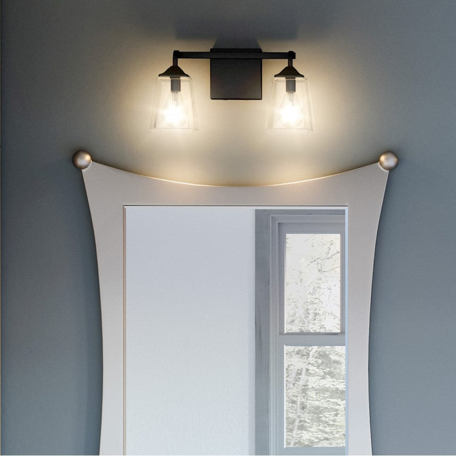 Quoizel Thoresby 2 Light Bath Vanity, Matte Black/Clear
