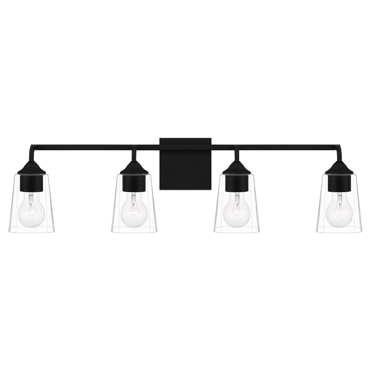 Quoizel Thoresby 31in 4-Light Vanity Light | Modern Matte Black and Clear Glass | Bathroom Vanity & Guest Bath | 31 x 5.25 x 8 in | Model THO8631MBK