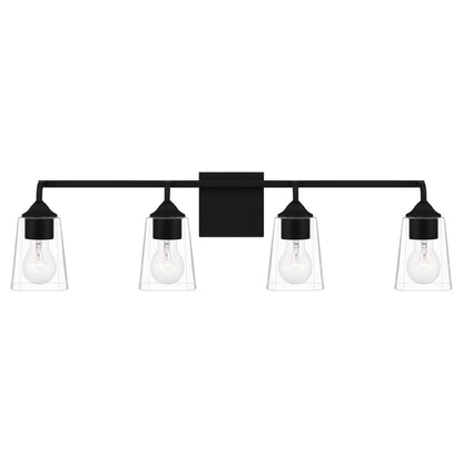 Quoizel Thoresby 31in 4-Light Vanity Light | Modern Matte Black and Clear Glass | Bathroom Vanity & Guest Bath | 31 x 5.25 x 8 in | Model THO8631MBK