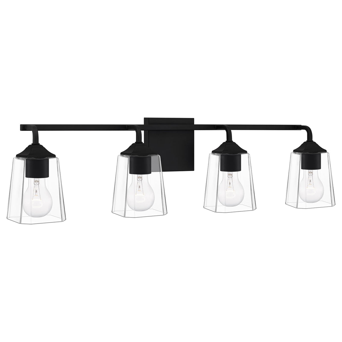 Quoizel Thoresby 31in 4-Light Vanity Light | Modern Matte Black and Clear Glass | Bathroom Vanity & Guest Bath | 31 x 5.25 x 8 in | Model THO8631MBK
