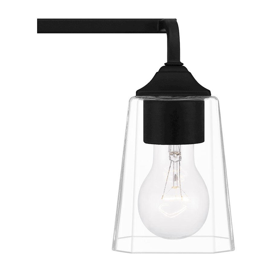 Quoizel Thoresby 31in 4-Light Vanity Light | Modern Matte Black and Clear Glass | Bathroom Vanity & Guest Bath | 31 x 5.25 x 8 in | Model THO8631MBK
