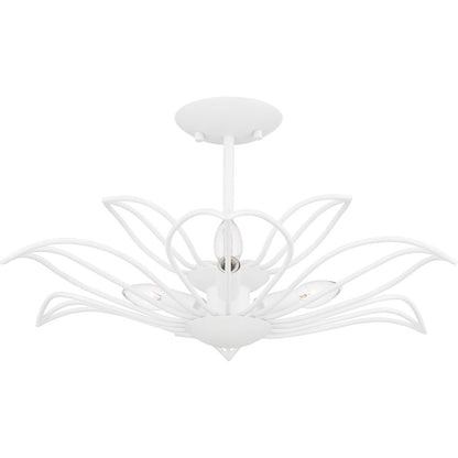 Quoizel Tallulah 22in 3-Light Semi-Flush Mount | Modern Sand White Steel Floral | Bedroom & Hallway Ceiling Light | Model TLH1722SW