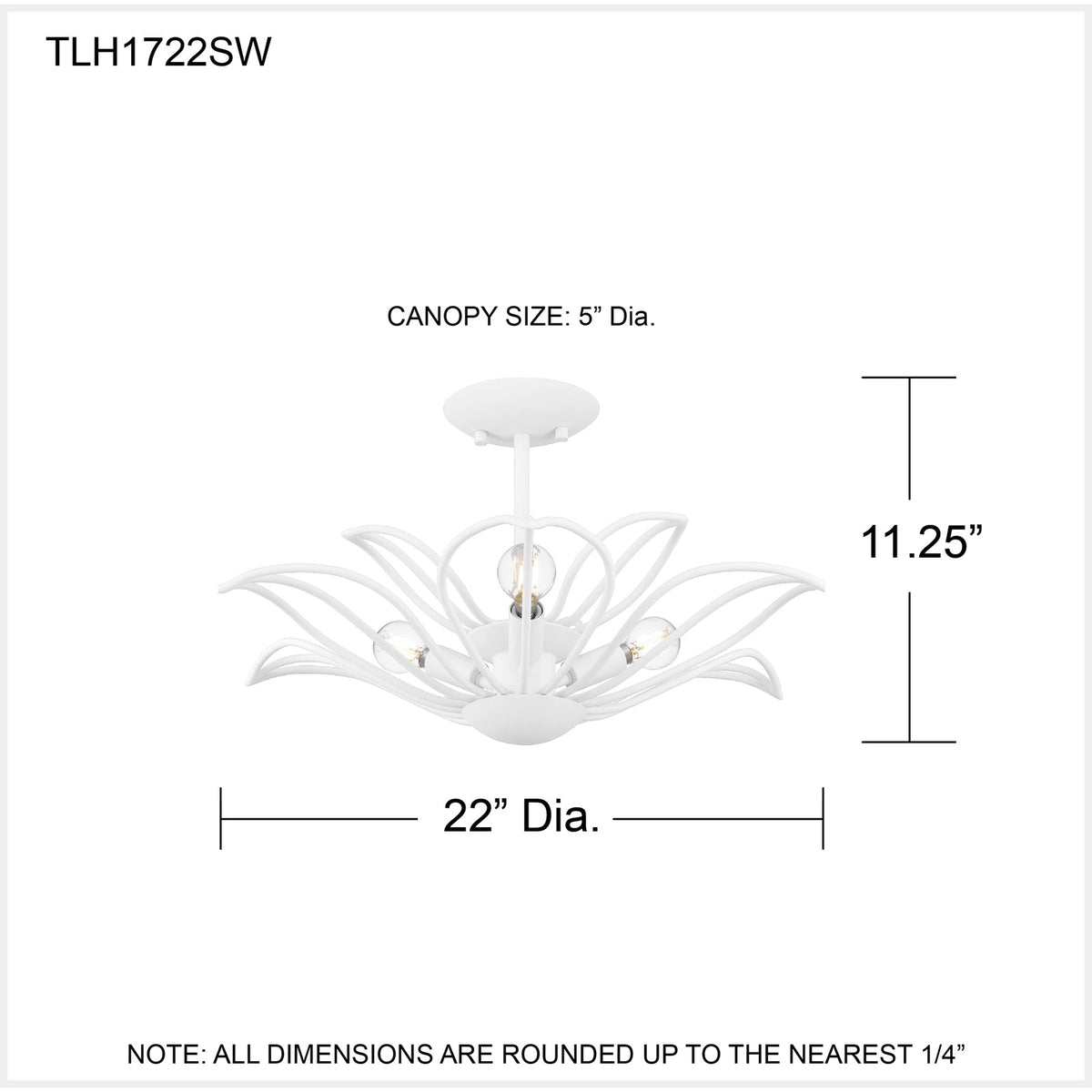 Quoizel Tallulah 22in 3-Light Semi-Flush Mount | Modern Sand White Steel Floral | Bedroom & Hallway Ceiling Light | Model TLH1722SW
