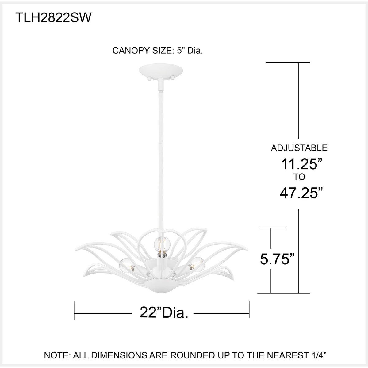 Quoizel Tallulah 22in 3-Light Pendant | Modern Sand White Steel Floral | Dining Room & Kitchen Island | 22 x 22 x 5.75 in | Model TLH2822SW
